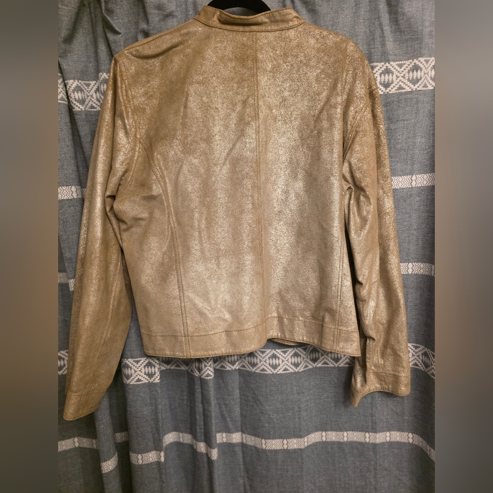 Chico’s Women’s Size 3(XLarge) Metallic Gold Leather Jacket - Picture 3 of 3